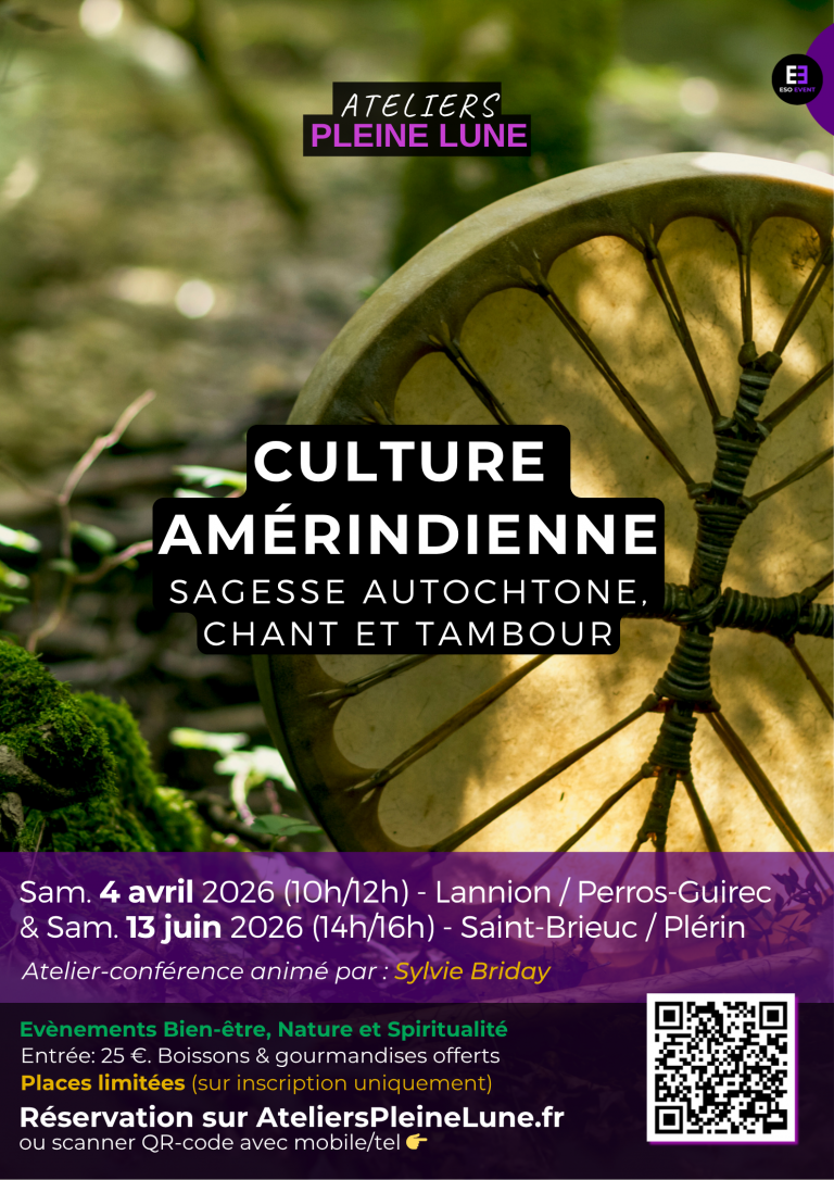 Affiche Culture amérindienne Sylvie Briday Ateliers Pleine Lune 2026