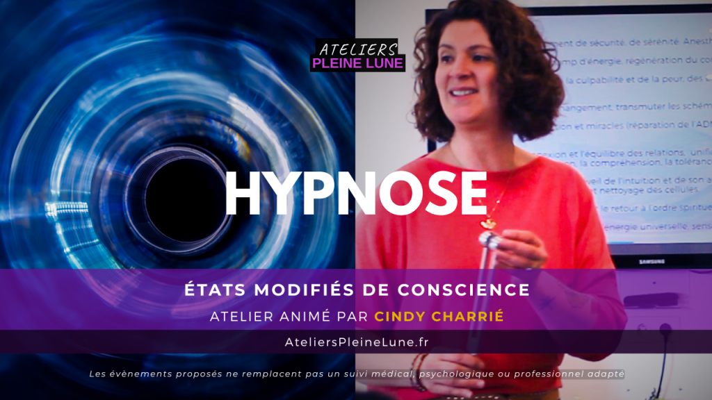 Bannière et photo Hypnose Cindy Charrié Ateliers Pleine Lune
